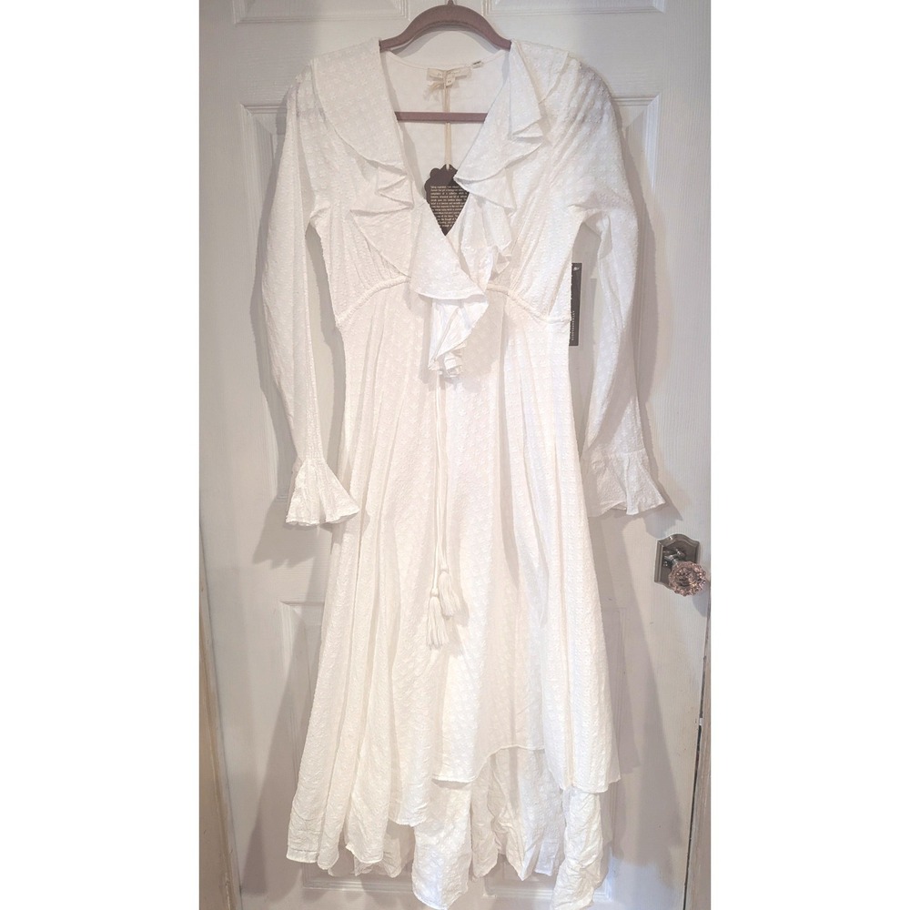 Anthro Forever That Girl Midi Dress XS White Ruffle Boho Bridal Layered Cottage - Picture 2 of 13
